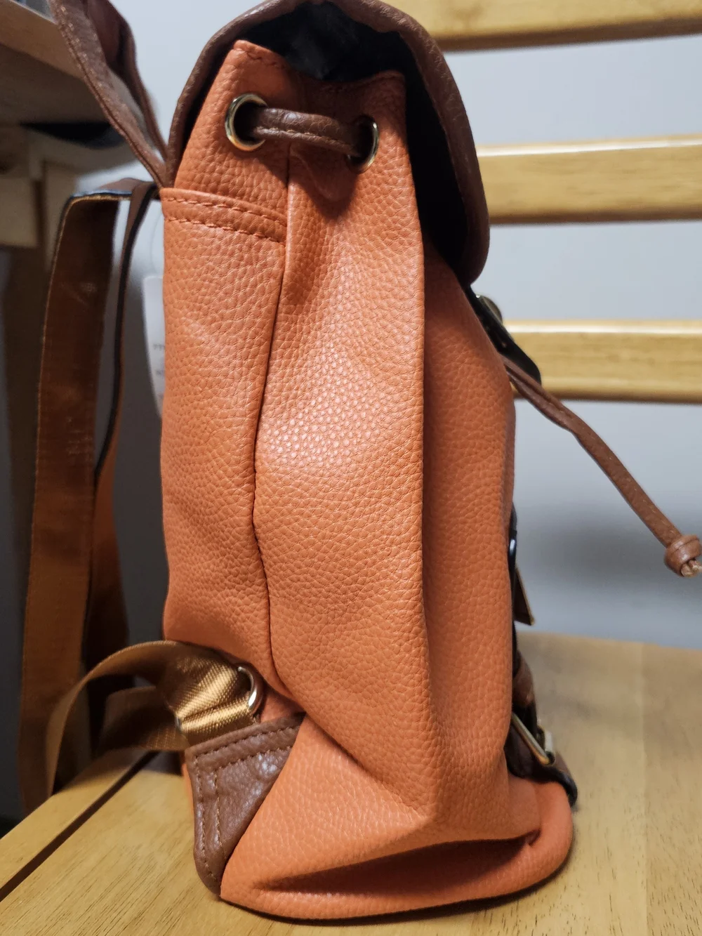 Orange Brown Faux Leather Backpack Travel Vacation Medium Multipurpose DiaperBag